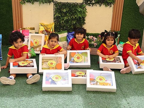 Pre-schoolers of British Orchard Nursery distribute Ramadan wellness boxes among UAE food delivery drivers