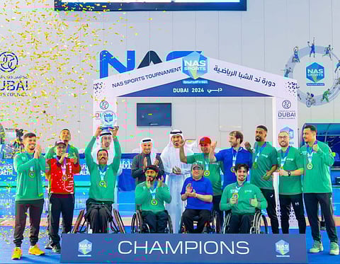 Winners of the wheelchair basketball title in the Nad Al Sheba Sports Tournament.