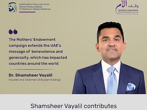 Dr Shamsheer Vayalil on Saturday announces to contribute Dh1 million to Mothers' Endowment Fund in Dubai.
