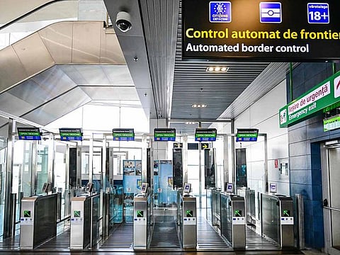 Newly installed non-Schengen automatic border control gates are pictured at the Henri Coanda International Airport in Otopeni, Romania, on March 28, 2024.