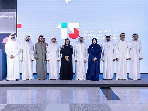 (5th L) Sheikha Bodour bint Sultan Al Qasimi, Founder and Honorary President of the Emirates Publishing Association, during the announcement event on Saturday night at Sharjah Book Authority