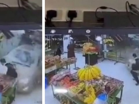 The moment the car crashed into the store in Saudi Arabia.
