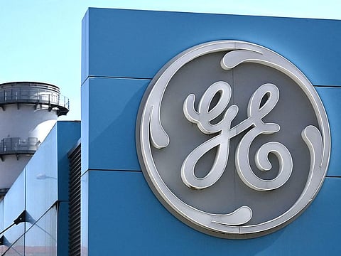 The logo of US giant General Electric is pictured on the Belfort plant, eastern France.