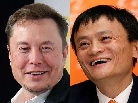 Elon Musk, 52, (left), and Jack Ma, 59.