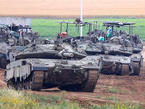 Israeli army tanks move in Gaza amid the ongoing conflict in the Palestinian territory