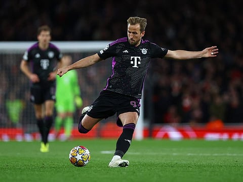 Bayern Munich's Harry Kane in action during the Champions League quarter-finals first leg at Emirates Stadium in London on Wednesday.