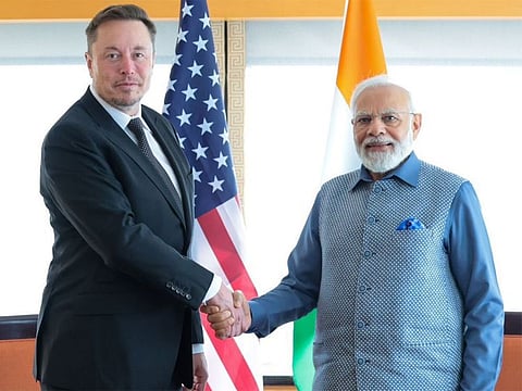 File photo: Tesla chief Elon Musk and India PM Narendra Modi.