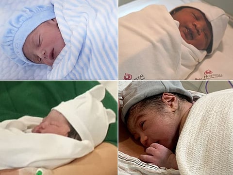 Eid Al Fitr babies in the UAE (clockwise from top left): Baby Umair, baby Balagurusamy, baby Quillian, and baby Jaeyoona.