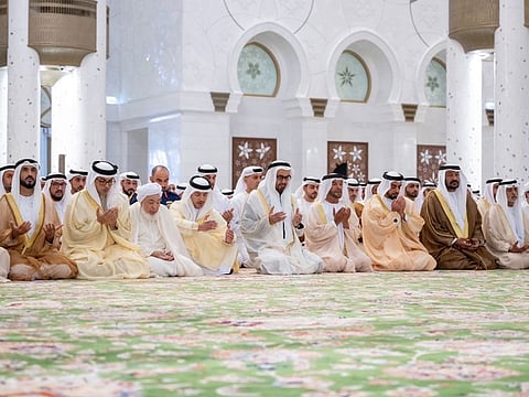 UAE President His Highness Sheikh Mohamed bin Zayed Al Nahyan today performed the Eid Al Fitr prayers alongside worshippers at Sheikh Zayed Grand Mosque in Abu Dhabi.