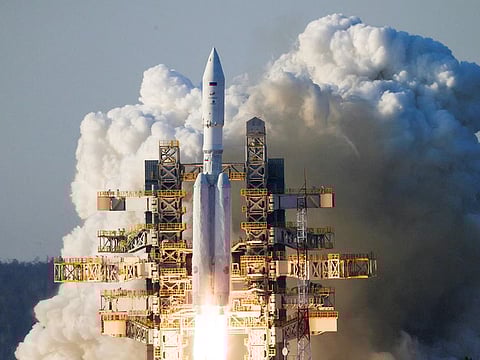 Angara A5 space rocket blasts off from its launchpad at the Vostochny Cosmodrome in the far eastern Amur region, Russia, on April 11, 2024.