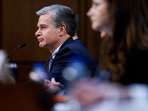 FBI Director Christopher Wray testifies at a Senate Intelligence Committee hearing on worldwide threats to American security, on Capitol Hill in Washington, US, March 11, 2024.