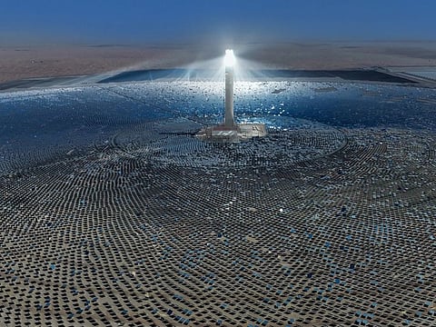The Dewa Concentrated Solar Power (CSP) tower, one of the renewable energy technology initiatives to diversify clean energy production sources.