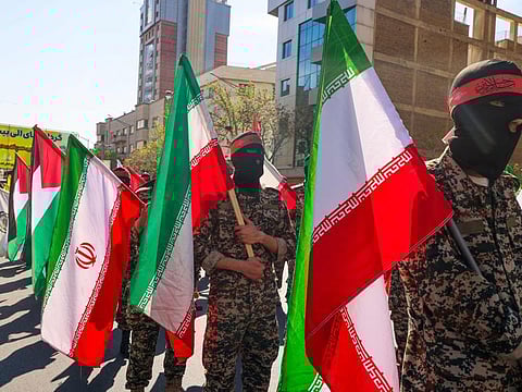 Iranian attend the funeral procession for seven Islamic Revolutionary Guard Corps members killed in a strike in Syria, which Iran blamed on Israel, in Tehran on April 5, 2024.