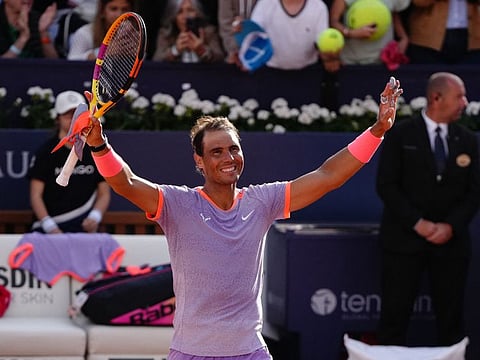 Spain's Rafael Nadal celebrates after beating Italy's Flavio Cobolli during the ATP Barcelona Open at the Real Club de Tenis in Barcelona on Tuesday.