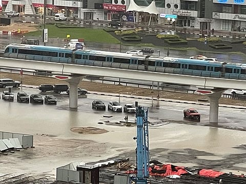 Dubai Metro plying between Dubai Mall/Burj Khalifa and Business Bay stations on Tuesday morning