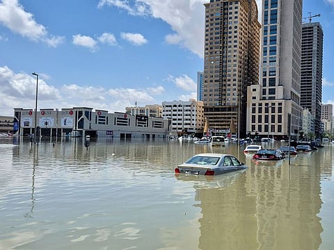 Flooded Jamal Abdul Nasser street in Sharjah.