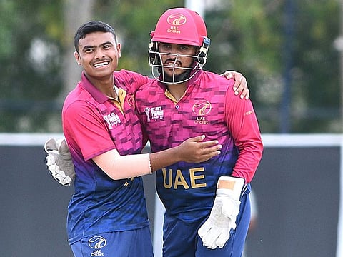 UAE teenager Aayan Afzal Khan (left) has been in impressive form with the ball during the ACC Premier Cup in Oman.