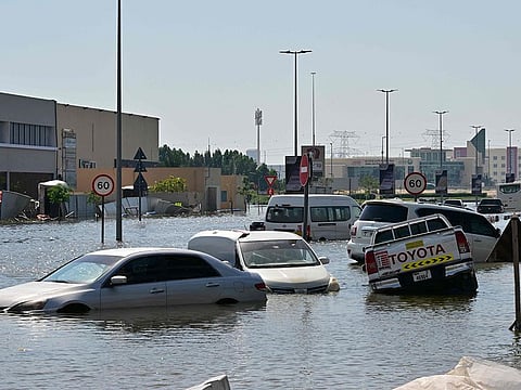 Flooded street in Dubai following heavy rains, on April 19, 2024.