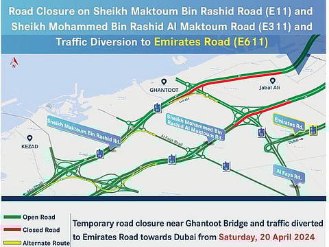 Motorists heading in the direction of Dubai can instead use Emirates Road (E611) after crossing the intersecting Al Faqa Road.