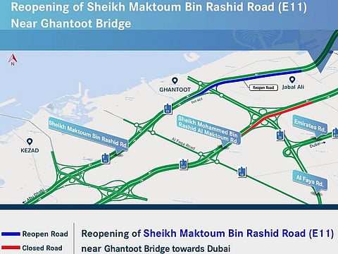 Sheikh Maktoum Bin Rashid Road was closed for one day in the direction of Dubai. The parallel Sheikh Mohammed Bin Rashid Al Maktoum Road (E311), after the intersecting Al Faqa Road, remains closed towards Dubai.
