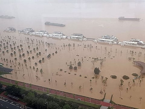 A submerged street after heavy rains in Qingyuan City, in China’s southern Guangdong Province.