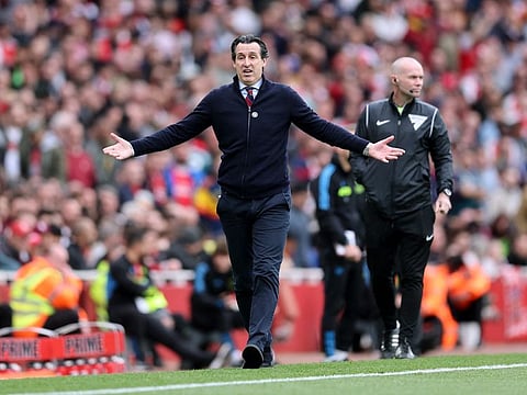 Aston Villa manager Unai Emery during a Premier League match against Arsenal at Emirates Stadium, London, on April 14.