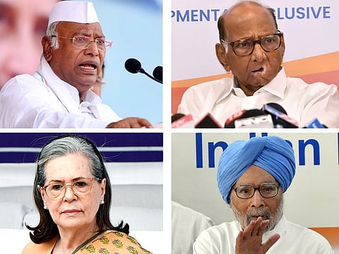 Mallikarjun Kharge, Sonia Gandhi, Sharad Pawar, and Dr. Manmohan Singh