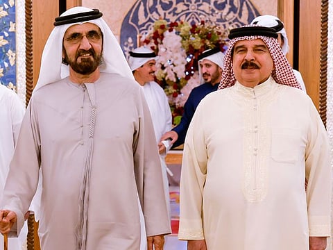 His Highness Sheikh Mohammed bin Rashid Al Maktoum, Vice President and Prime Minister of the UAE and Ruler of Dubai, on Thursday met with King Hamad bin Isa Al Khalifa, King of Bahrain, and discussed new opportunities to enhance the strategic partnership between the two countries. The meeting took place at His Majesty’s residence in Abu Dhabi.