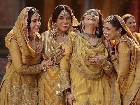 Heeramandi: The Diamond Bazaar. (L to R) Sanjeeda Sheikh as Waheeda, Richa Chadha as Lajjo, Manisha Koirala as Mallikajaan, Aditi Rao Hydari as Bibbo in Heeramandi: The Diamond Bazaar