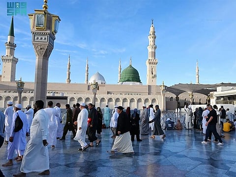 Worshippers at the Prophet’s Mosque in Medina, Saudi Arabia.