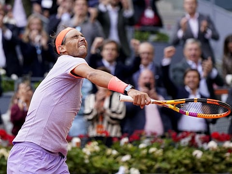 Spain's Rafael Nadal celebrates after winning his round of 32 match against Argentina's Pedro Cachin on Sunday.