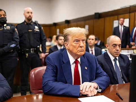Former US President Donald Trump attends his trial for allegedly covering up hush money payments linked to extramarital affairs, at Manhattan Criminal Court in New York City, on April 30, 2024.