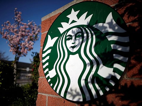 A Starbucks logo on a store in Los Angeles, California.