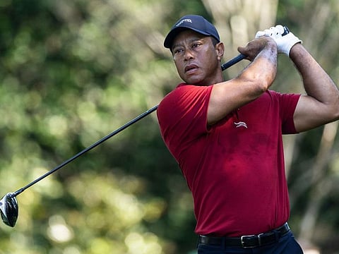 Tiger Woods wearing his new Sun Day Red line at last month's Masters