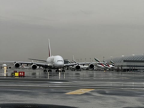Airside operations at DXB during unsettled weather on May 2, 2024.