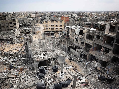 A picture shows a vue of a devastated neighbourhood in Khan Yunis in the southern Gaza Strip on May 2, 2024, amid the ongoing conflict between Israel and the Hamas movement.