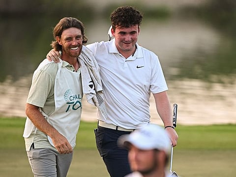Tommy Fleetwood and his stepson Oscar Craig at the UAE Challenge