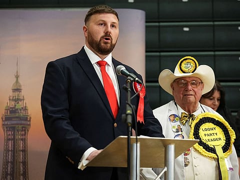 Labour Parliamentary Candidate for Blackpool South Chris Webb speaks after Labour won a Parliamentary by-election in Blackpool, Britain May 3, 2024.