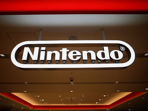 The logo of Japanese video game company Nintendo is displayed at the Nintendo Tokyo store.