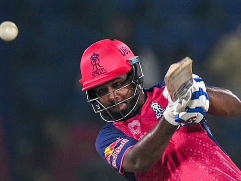 Rajasthan Royals' captain Sanju Samson plays a shot during the Indian Premier League (IPL) Twenty20 cricket match against Delhi Capitals at the Arun Jaitley Stadium in New Delhi on Tuesday.