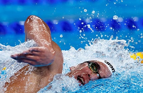 Tunisia's Ahmed Hafnaoui in action during the men's 1500m freestyle heat 4 of World Aquatics Championships at Aspire Dome, Doha, Qatar on February 17.