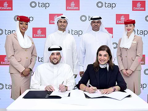 This MOU was signed by Anwar Marafi, Head of Value Added Services at Tap Payments & Dina Al Herais, Emirates' Vice President Commercial Products, Business and Leisure, Also present Ahmad Alwazzan, Managing Director of the UAE at Tap Payments, alongside Nabil Sultan, Executive Vice President Passenger Sales and Country Management at Emirates.