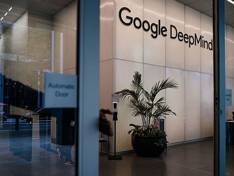A sign in the reception area at the Google DeepMind headquarters in London, UK.