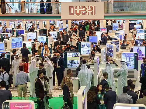 Visitors at Dubai pavilion at Arabian Travel Market 2024.