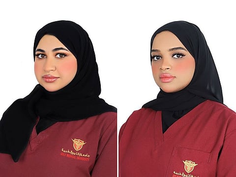 Danya Yaqoub Abdulla Ali Al Hosani (L) and Muhra Ahmed Mohammed Al Balooshi made the switch to nursing during the COVID-19 pandemic to make a difference in people's lives