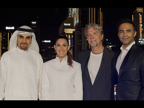From left to right: Hisham Al Gurg, CEO of Seed Group and the Private Office of Sheikh Saeed bin Ahmed Al Maktoum; Soledad Pastorutti, Argentine singer and artist; Sergio Arana, CEO of Gennius XYZ; and Akshay Chopra, Director of the MENA Fintech Association at the launch