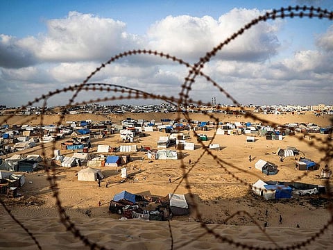 Tents housing displaced Palestinians in Rafah in the southern Gaza Strip.