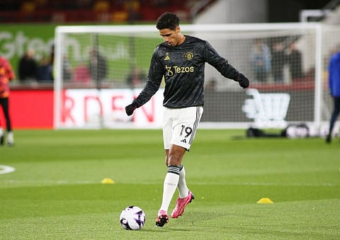 Raphael Varane of Manchester United during the Premier League match between Brentford and Manchester United at The GTech Community Stadium on March 30.
