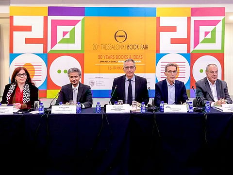 (Second from left) Ahmed Al Ameri, CEO of the Sharjah Book Authority (SBA) during a press conference on Tuesday in Greece.