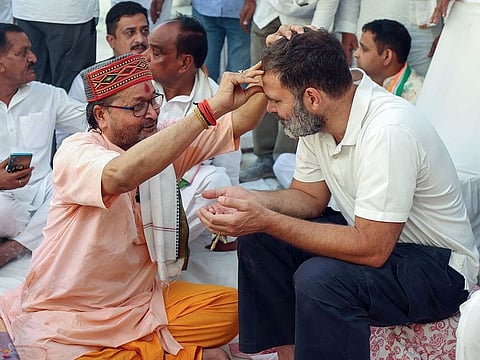 Congress candidate from Raebareli seat Rahul Gandhi starting his election campaign after filing the nomination papers for the prestigious Sabha constituency on Friday.